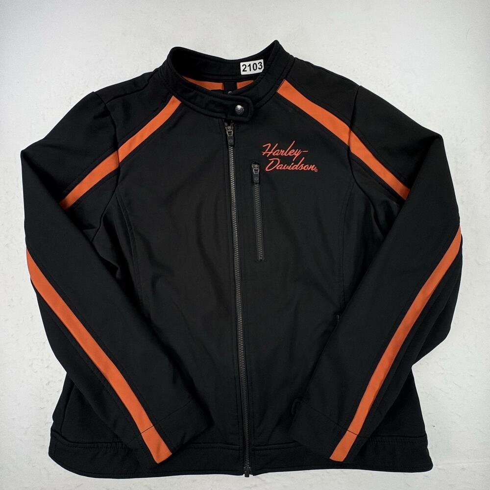 Harley-Davidson Jacket Womens XL Black Soft Shell Full Zip Biker Motorcycle